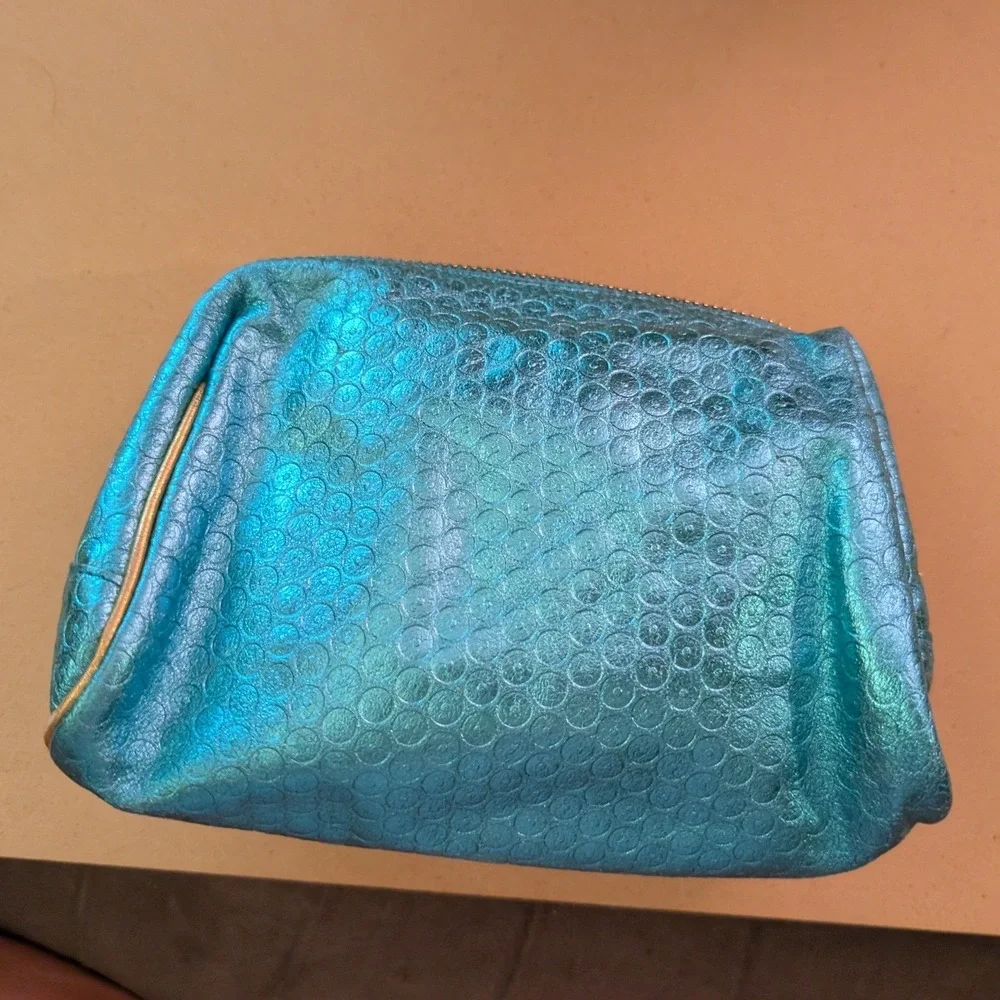 Diane Von Furstenberg Gemma Makeup Bag Pouch Turquiose Leather Mermaidcore Vacay
